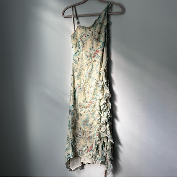 Y2K Vtg Express Silk Womens Ruffle Boho Evening Cocktail Dress Size 9/10♟️ - Picture 1 of 7